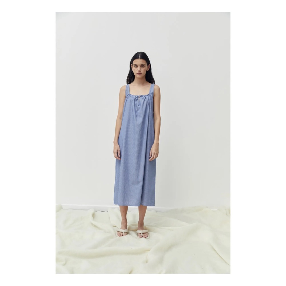 DEIJI Studios Paper Cotton Dress in Blue Micro Stripe